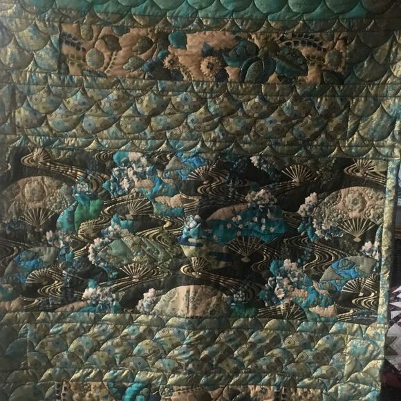 Hand Crafted Turquoise & Gold Quilt - Picture 3 of 16